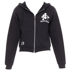 CHROME HEARTS black Triple Cemetery Cross CH print cropped hoodie M