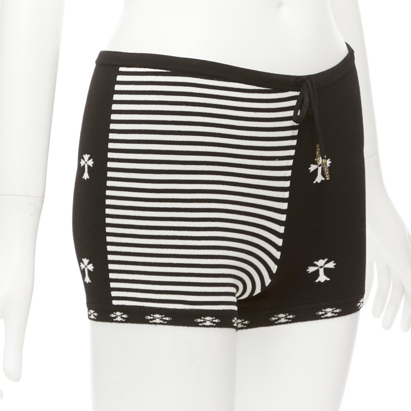 CHROME HEARTS black white cross silver bell knitted boy shorts XS In Good Condition For Sale In Hong Kong, NT