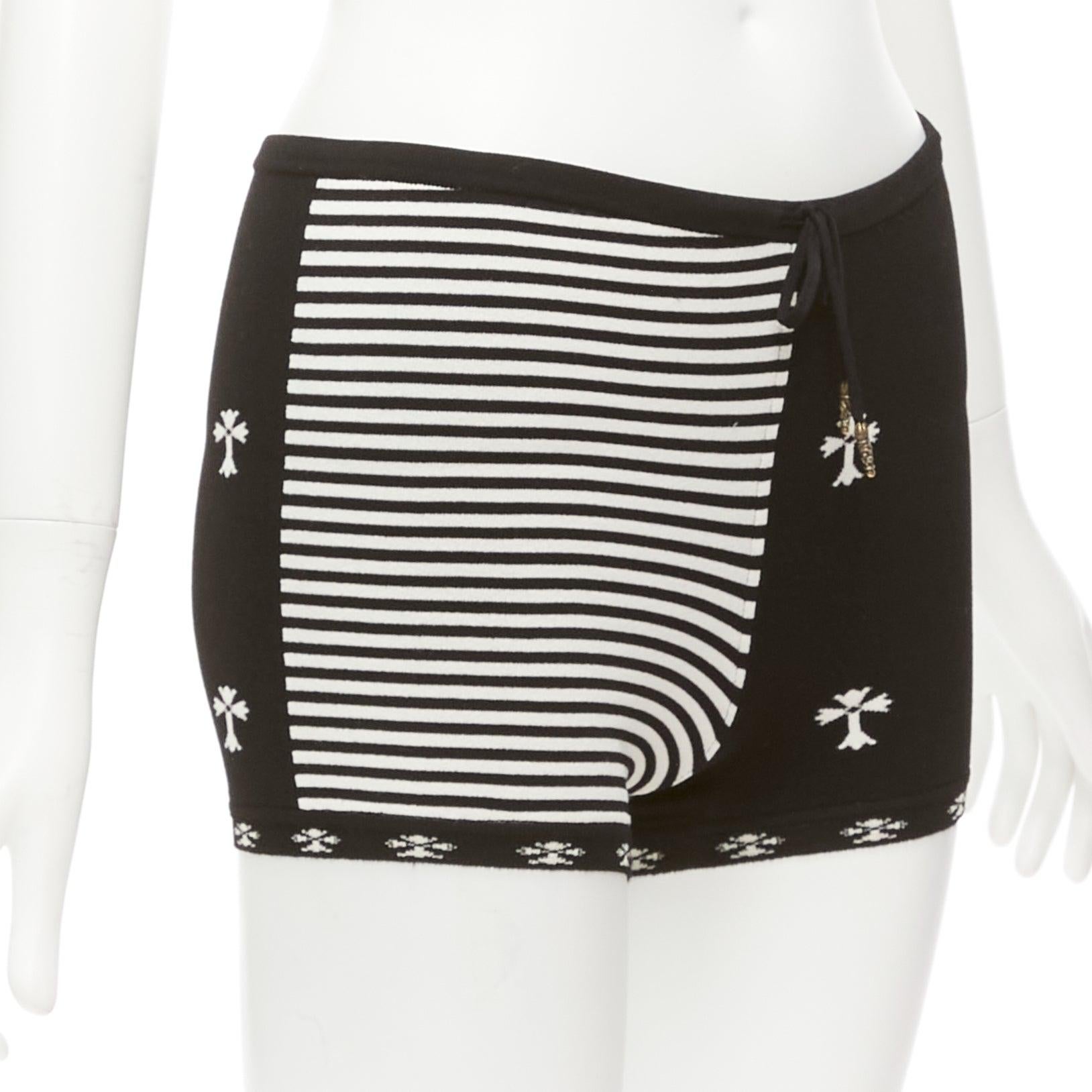 CHROME HEARTS black white cross silver bell knitted boy shorts XS In Good Condition In Hong Kong, NT