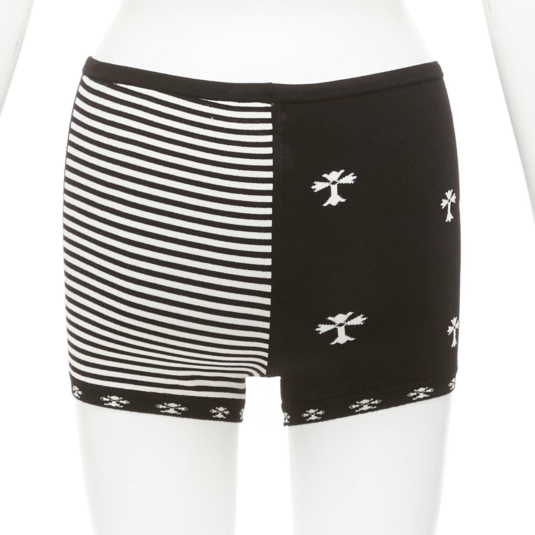 CHROME HEARTS black white cross silver bell knitted boy shorts XS For Sale 1