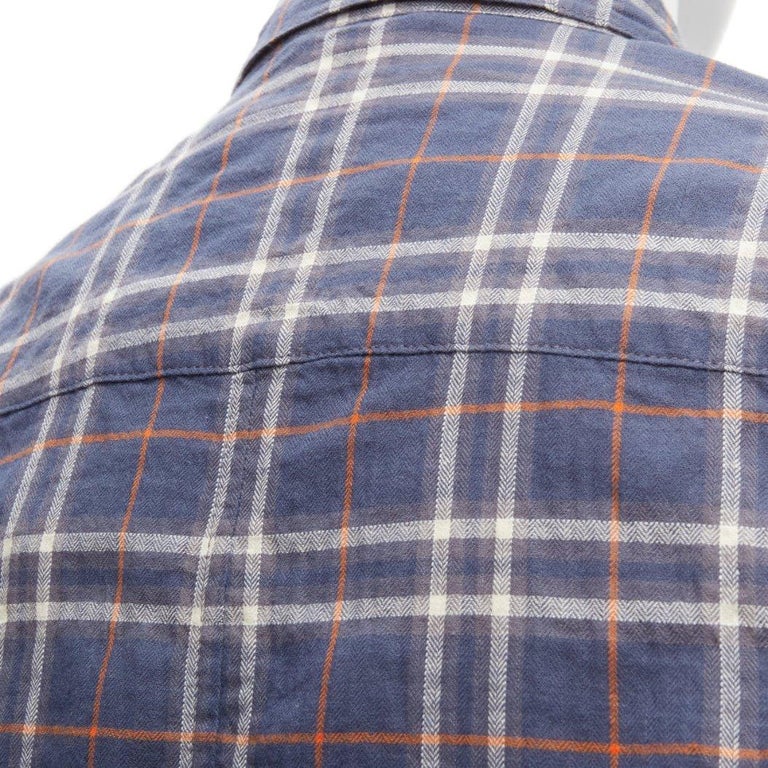 CHROME HEARTS blue check washed cotton black leather cross cuff shirt S at  1stDibs