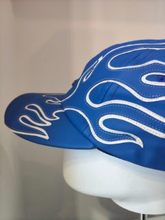 Casquette en cuir bleu « Flame » de Chrome Hearts