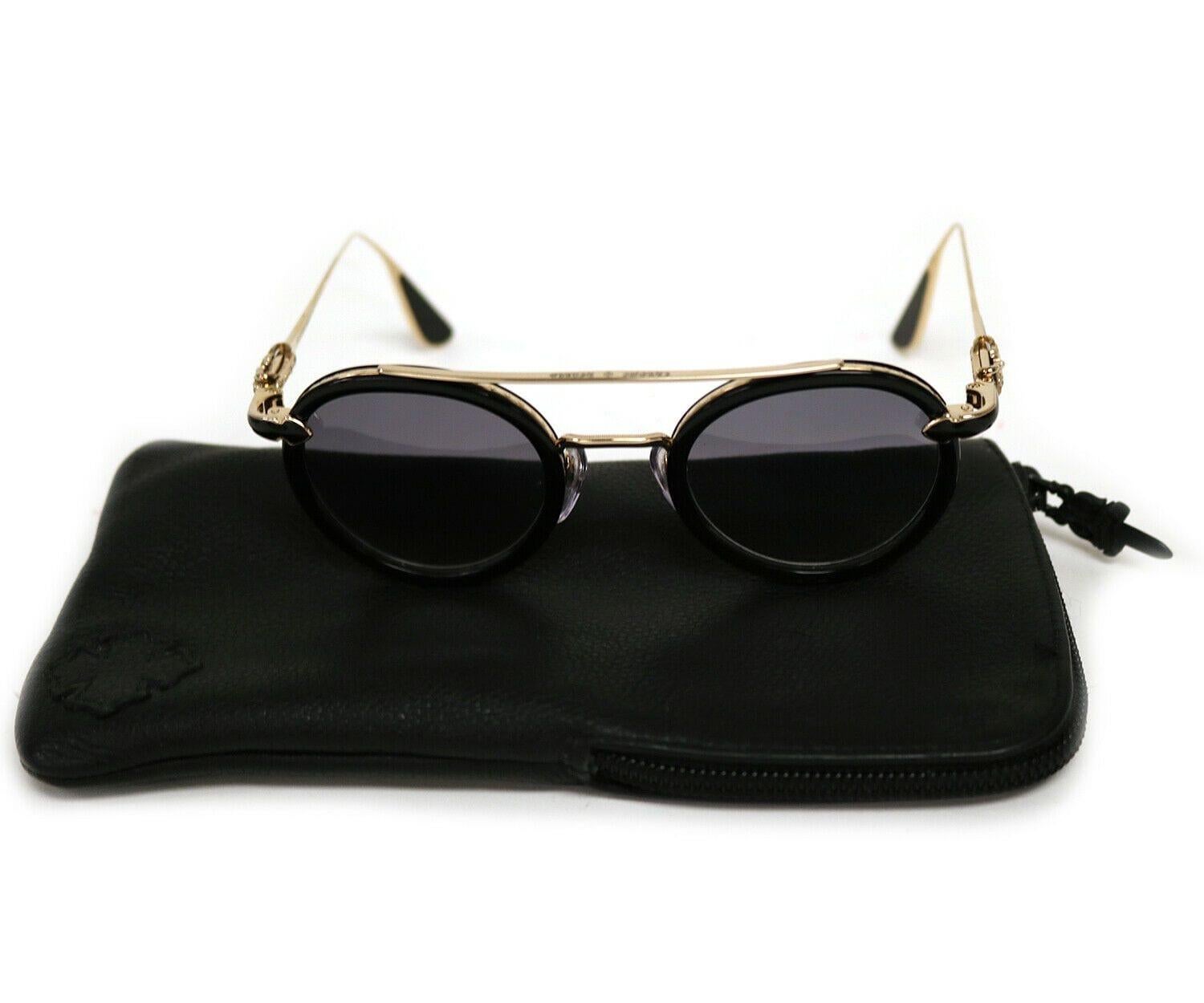 Chrome Hearts Bo’Jimr II Black Sunglasses W/ Case

Chrome Hearts Bo’Jimr II Black Sunglasses
Black Frames W/ Gold Tone Hardware
Black Polarizing Lenses
Lens Width: 2.15”
Lens Height: 2.15”
Glasses Length: 5.0”
Stamped Bo’Jimr II, Chrome Hearts,