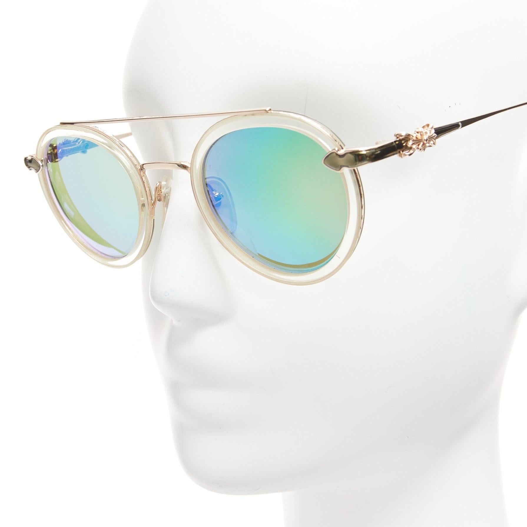 Women's CHROME HEARTS Bo'jmir II reflective green lens clear frame sunglasses For Sale