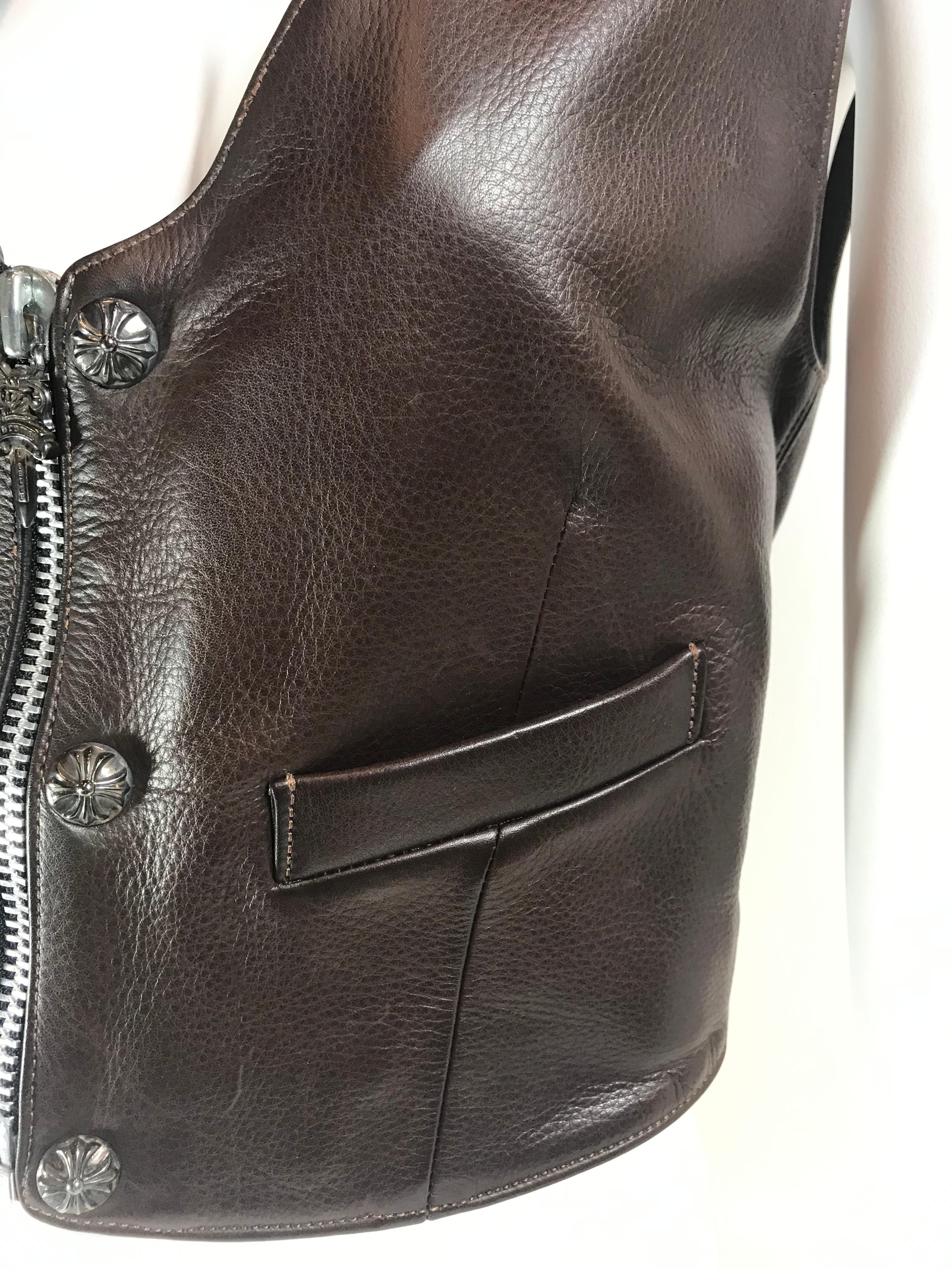 Black Chrome Hearts Brown Leather Vest For Sale