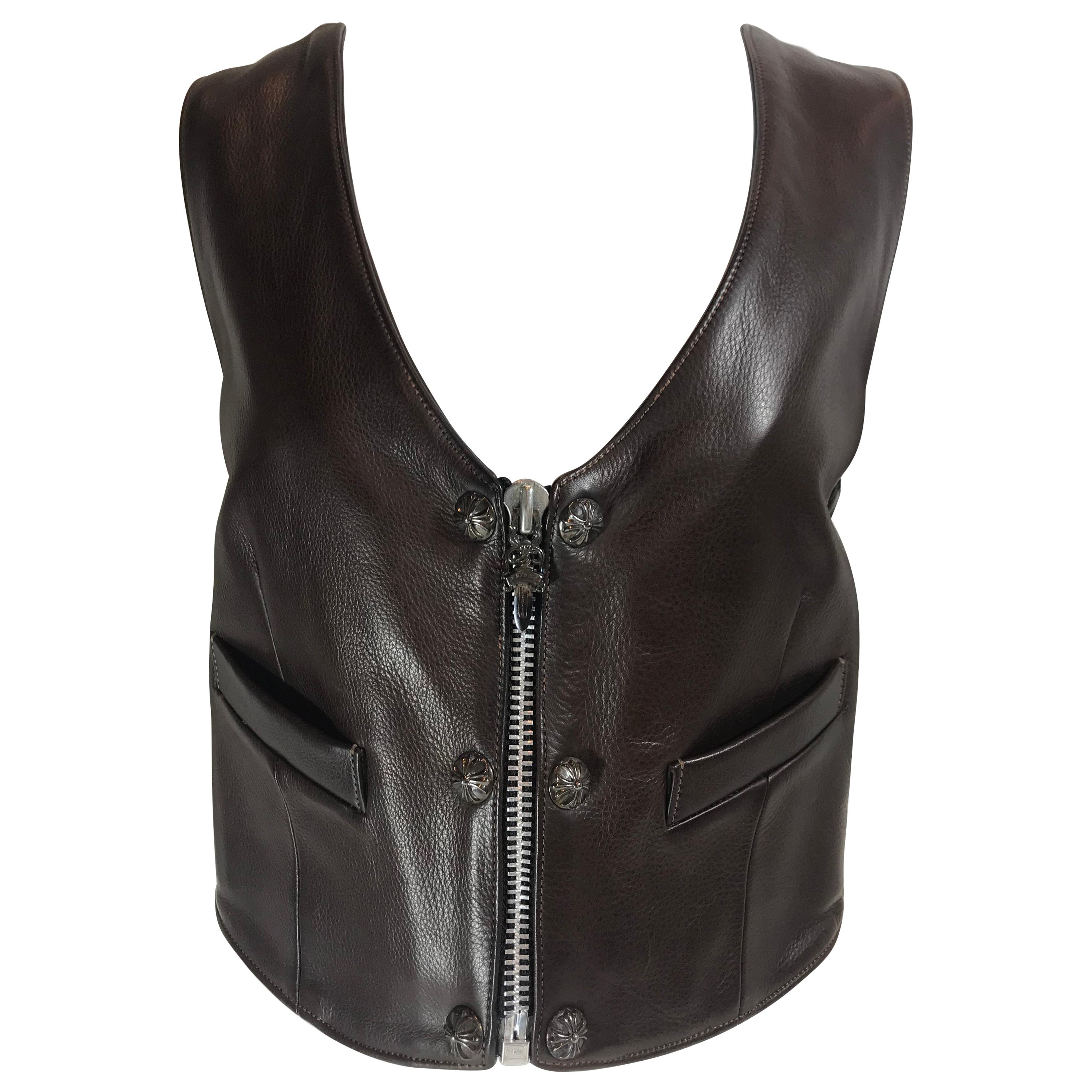Chrome Hearts Brown Leather Vest For Sale