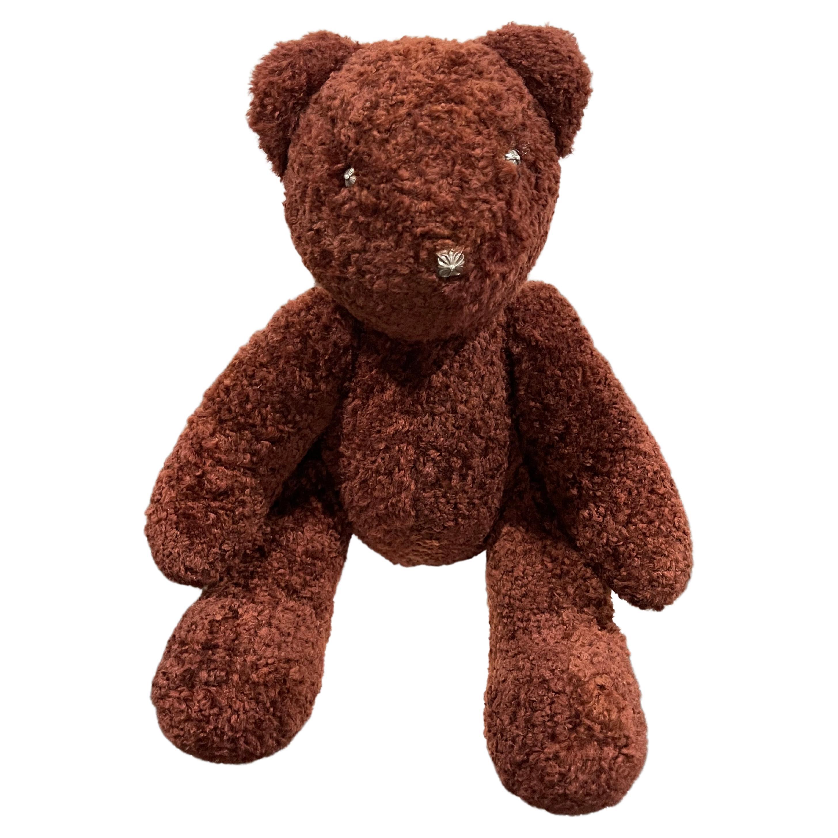 Chromherzen Brauner Teddybr aus Wolle und Pelz Silber