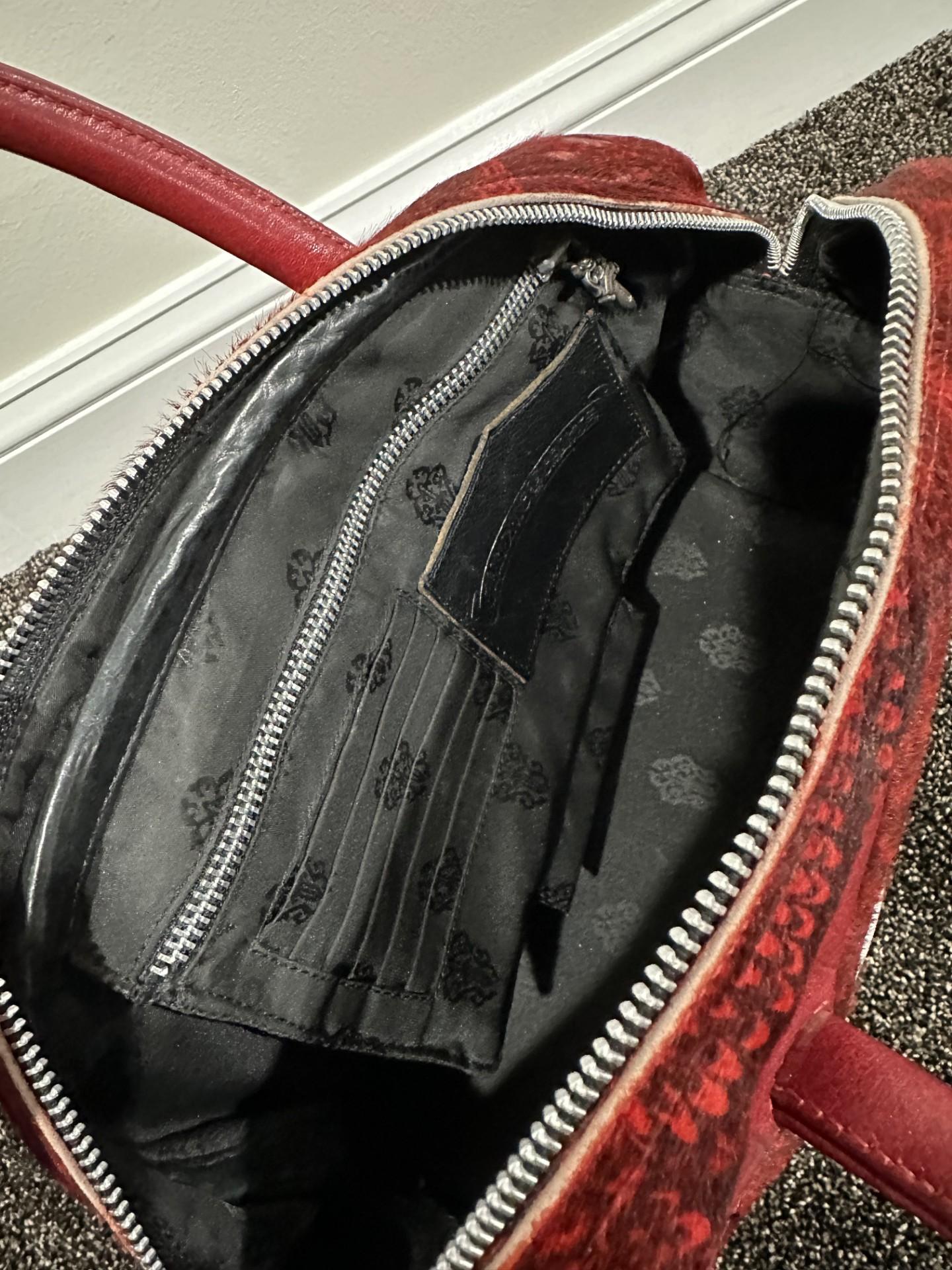 Chrome Hearts Cemetry Leather Cross Red Pony Hair Gym Bag For Sale 9