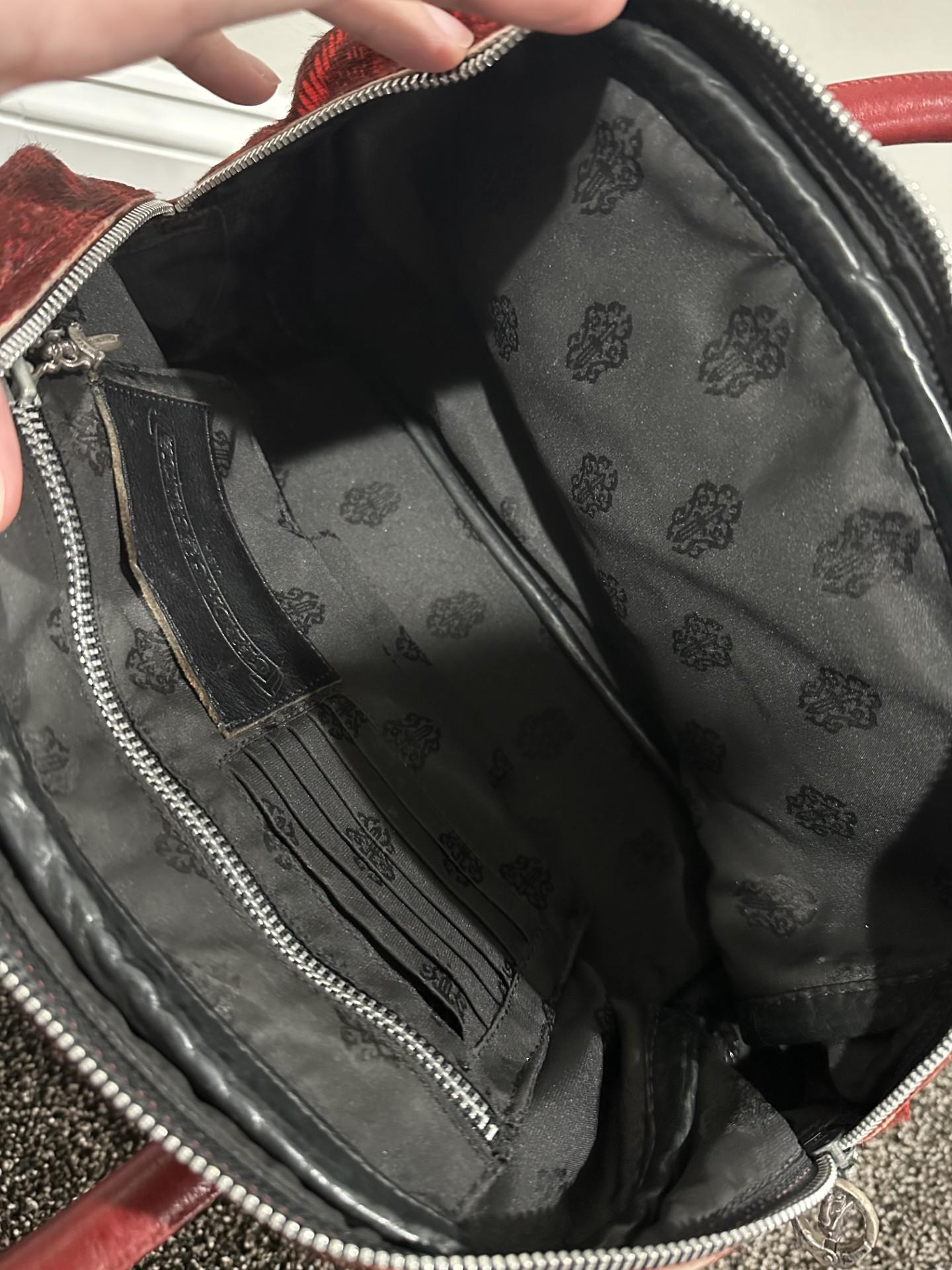 Chrome Hearts Cemetry Leather Cross Red Pony Hair Gym Bag For Sale 11