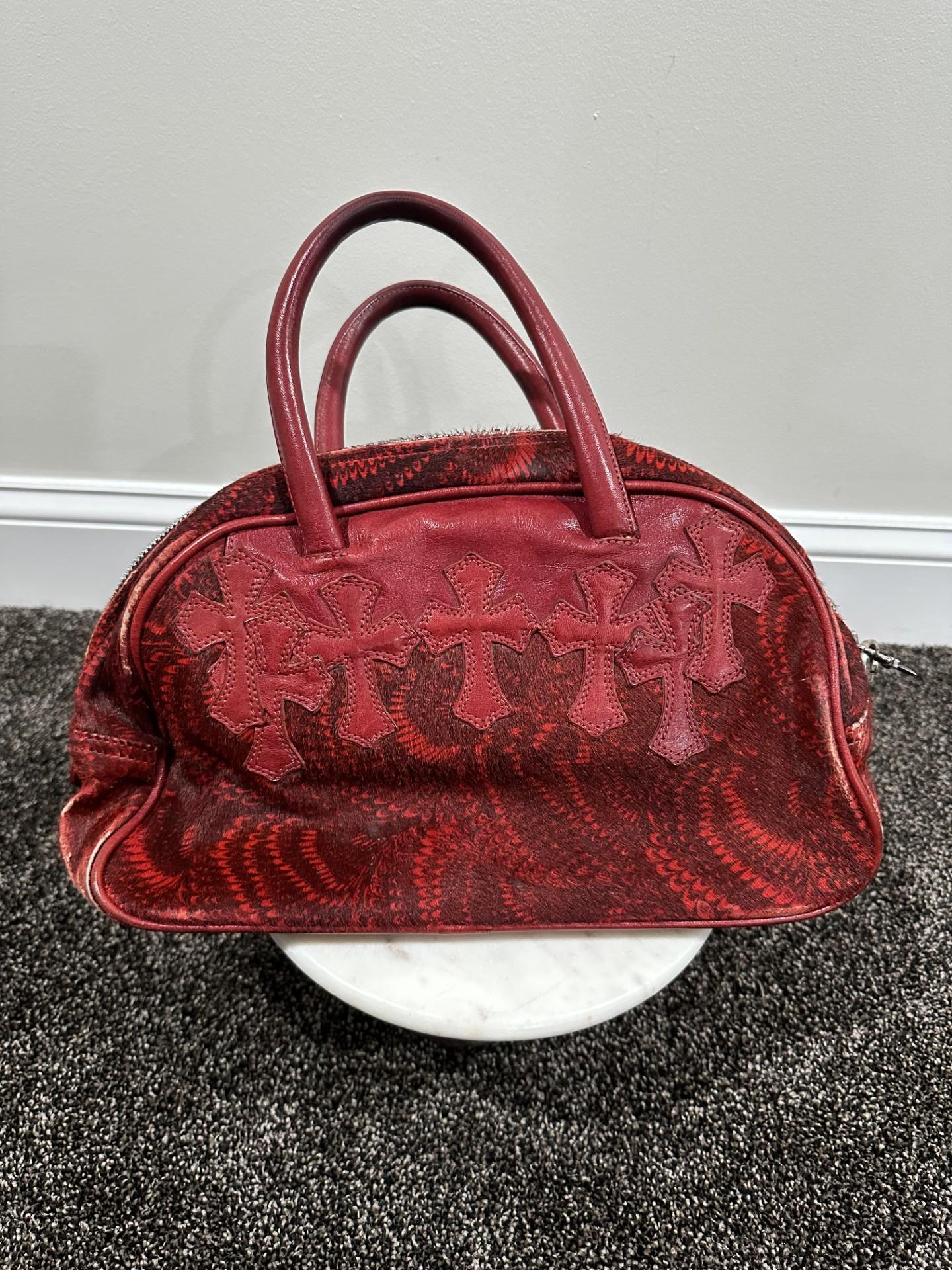 Chrome Hearts Cemetry Leather Cross Red Pony Hair Gym Bag For Sale 13