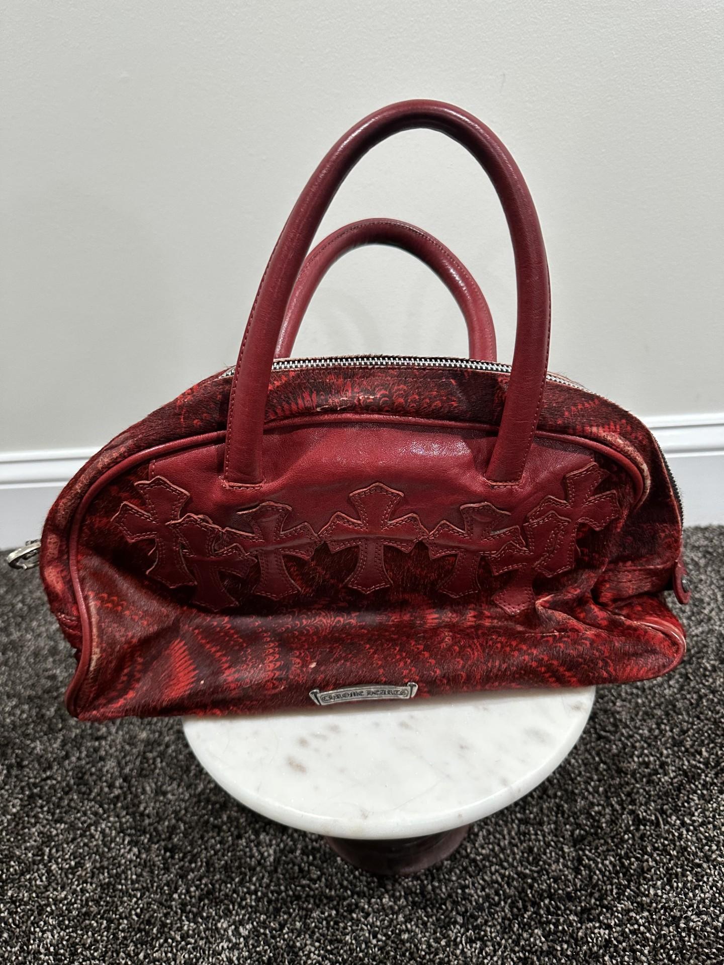 Chrome Hearts Cemetry Leather Cross Red Pony Hair Gym Bag For Sale 14