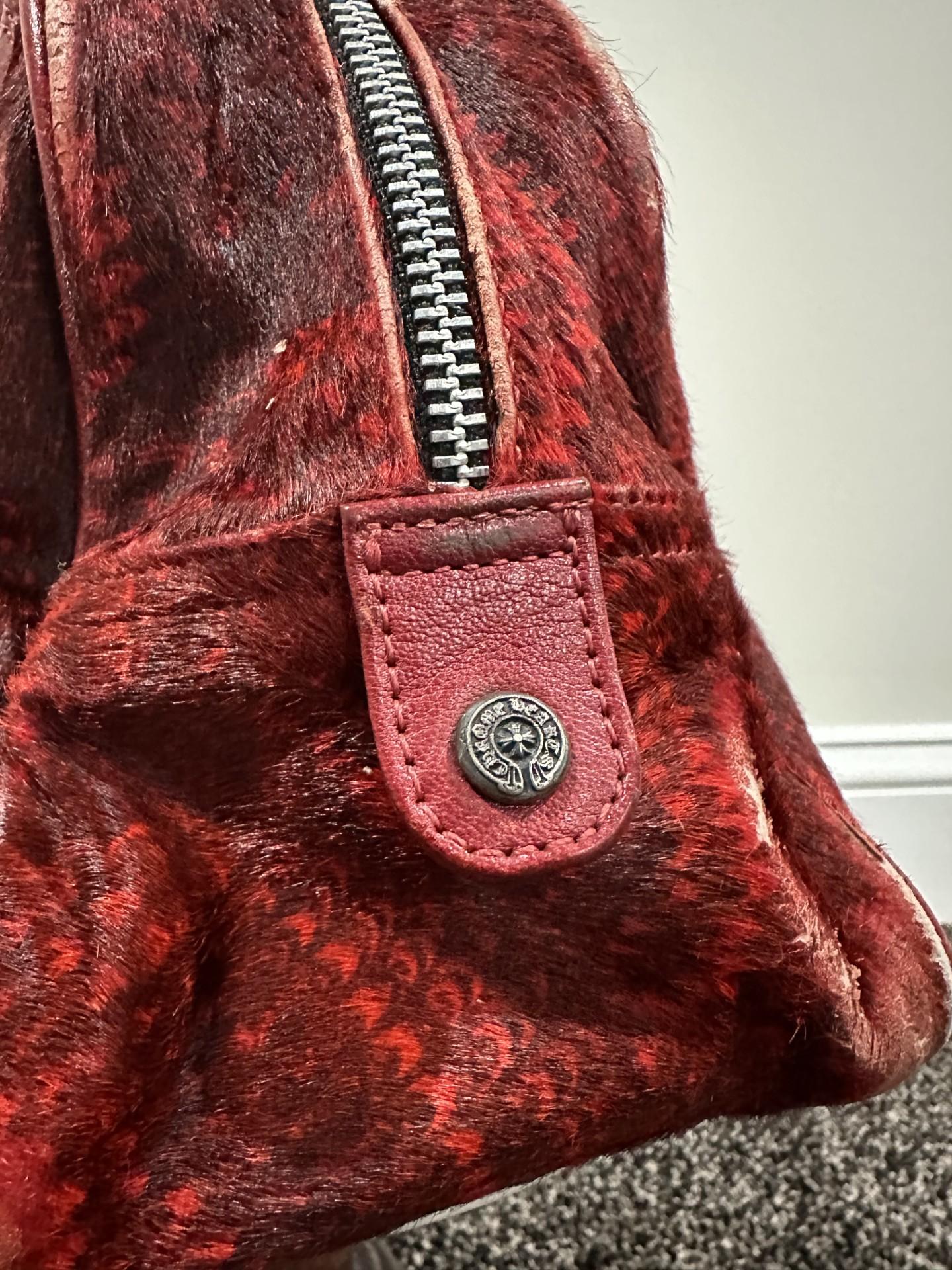 Chrome Hearts Cemetry Leather Cross Red Pony Hair Gym Bag In Fair Condition For Sale In Bear, DE