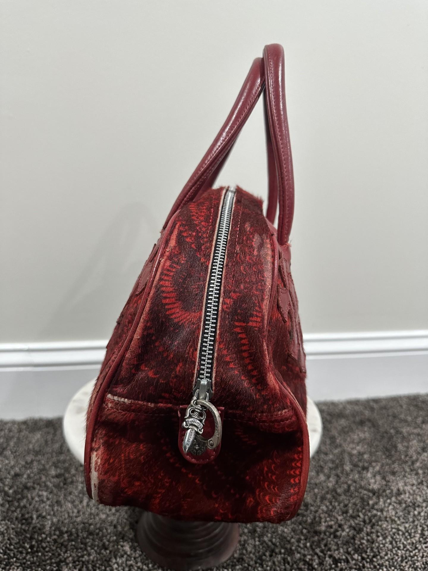 Chrome Hearts Cemetry Leather Cross Red Pony Hair Gym Bag For Sale 1
