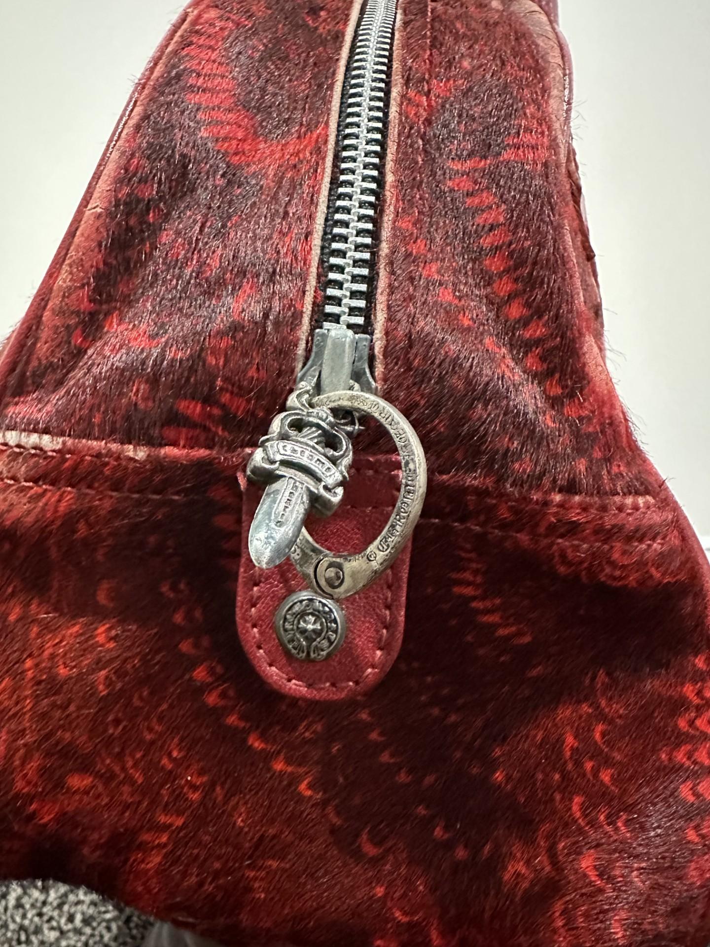 Chrome Hearts Cemetry Leather Cross Red Pony Hair Gym Bag For Sale 2
