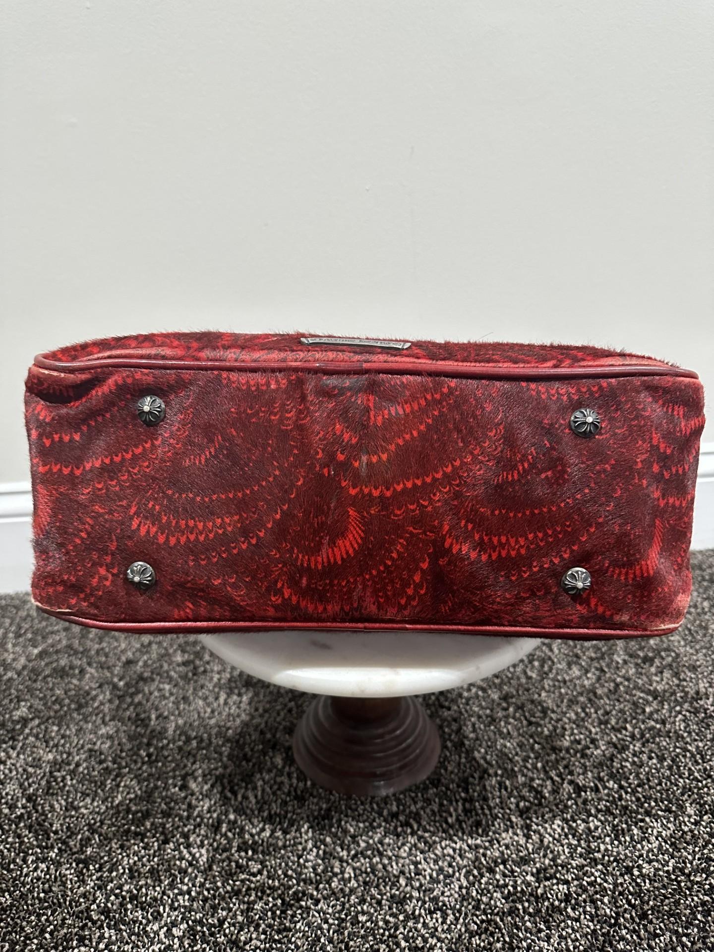 Chrome Hearts Cemetry Leather Cross Red Pony Hair Gym Bag For Sale 3