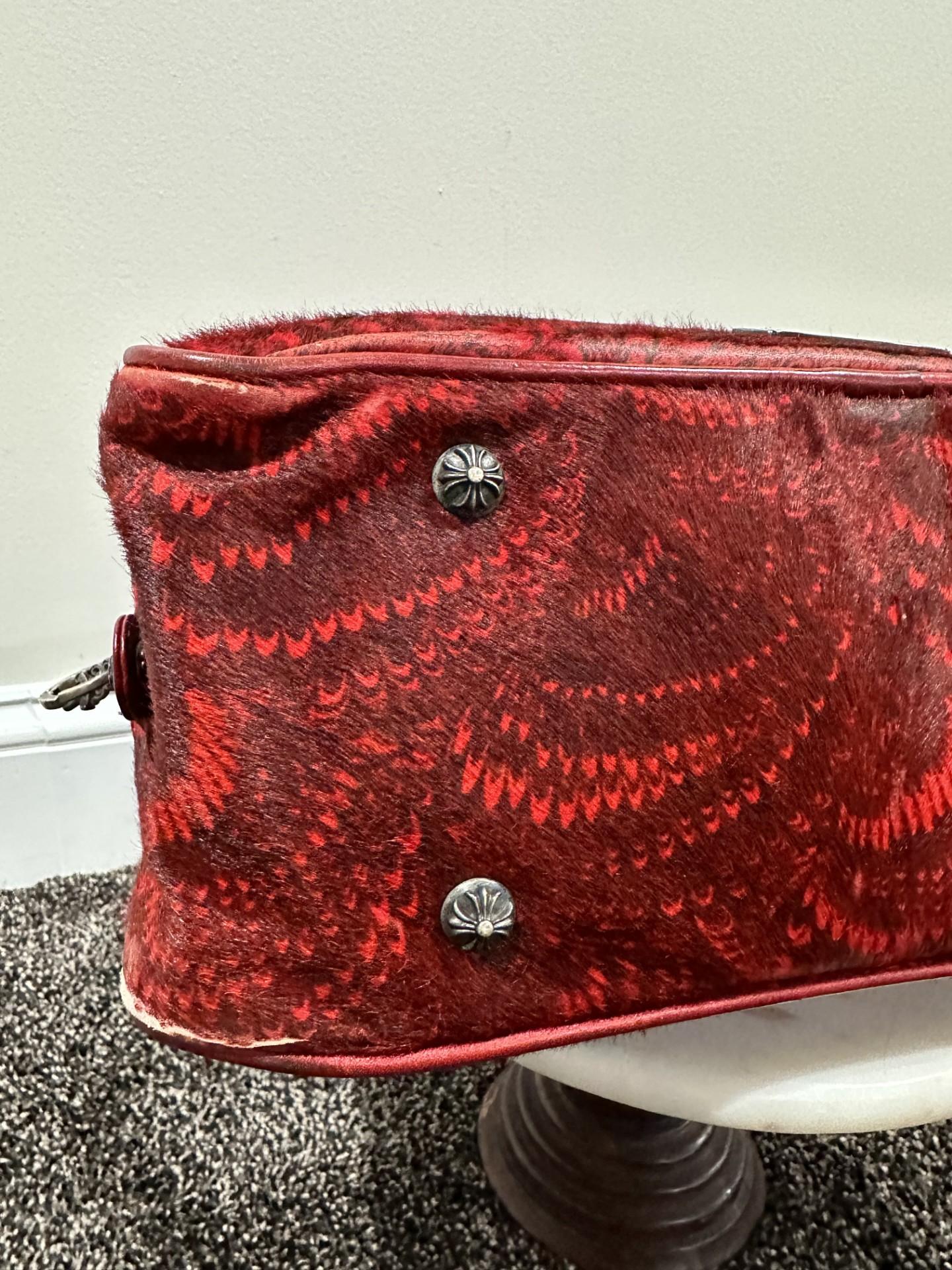 Chrome Hearts Cemetry Leather Cross Red Pony Hair Gym Bag For Sale 4