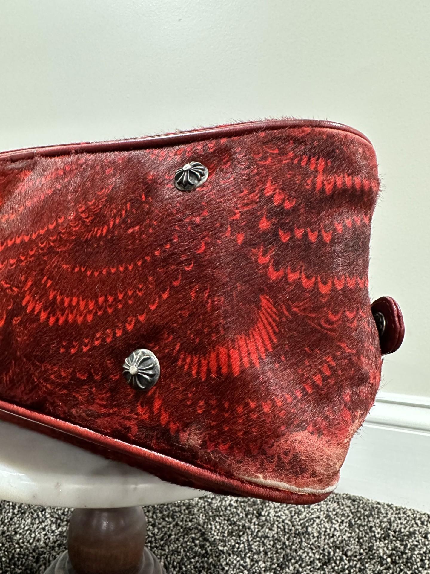 Chrome Hearts Cemetry Leather Cross Red Pony Hair Gym Bag For Sale 5