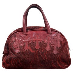 Chrome Hearts Cemetry Leather Cross Red Pony Hair Gym Bag
