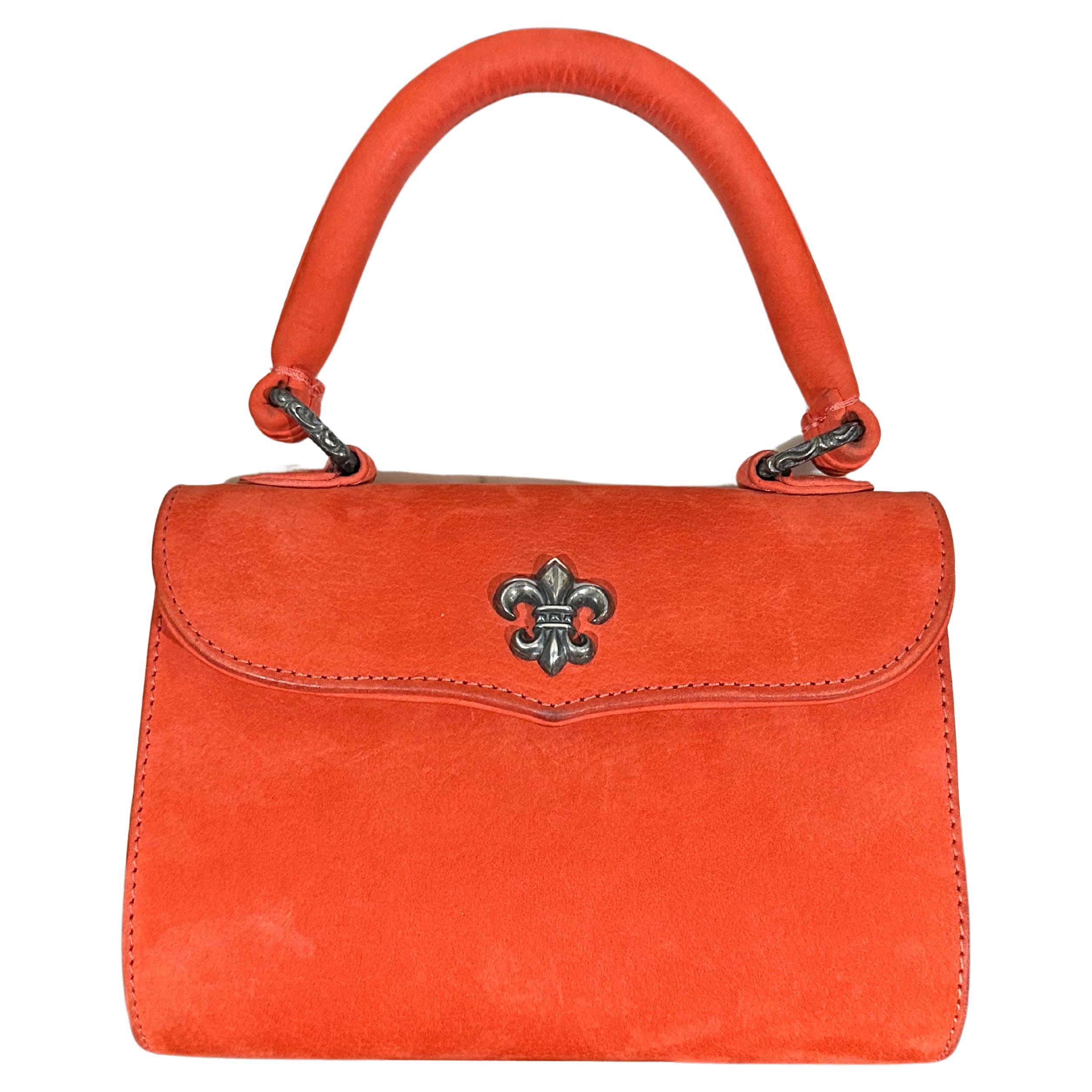 Chrome Hearts Doc Adams Fleur De Lis Suede Orange Handle Bag For Sale