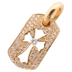 Chrome Hearts Dog Tag Cut Out Cross Diamond 22 Karat Gold Pendant