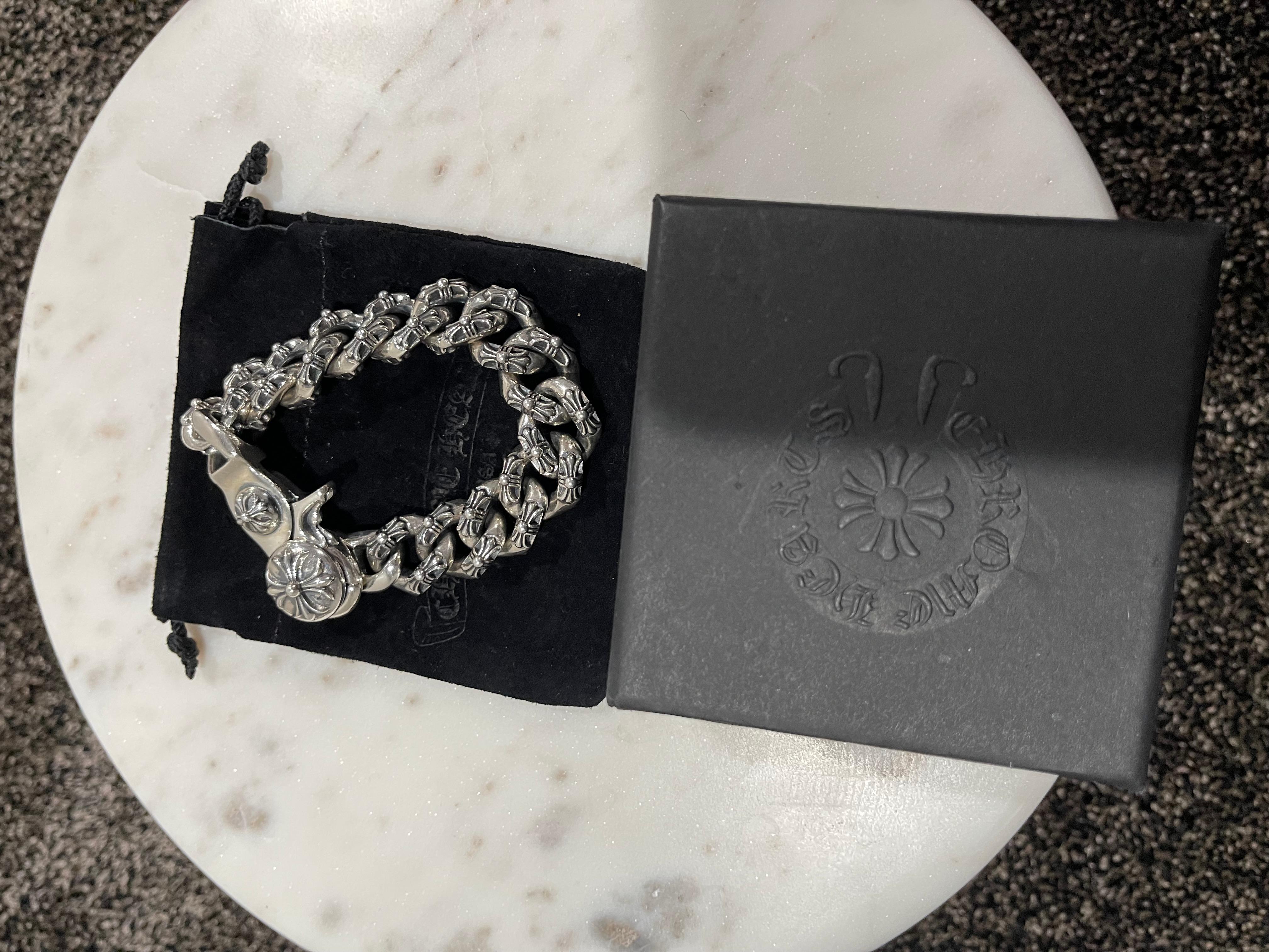 Chrome Hearts Extra Fancy Cuabn Link Lobster Clasp Silver Bracelet In Excellent Condition In Bear, DE