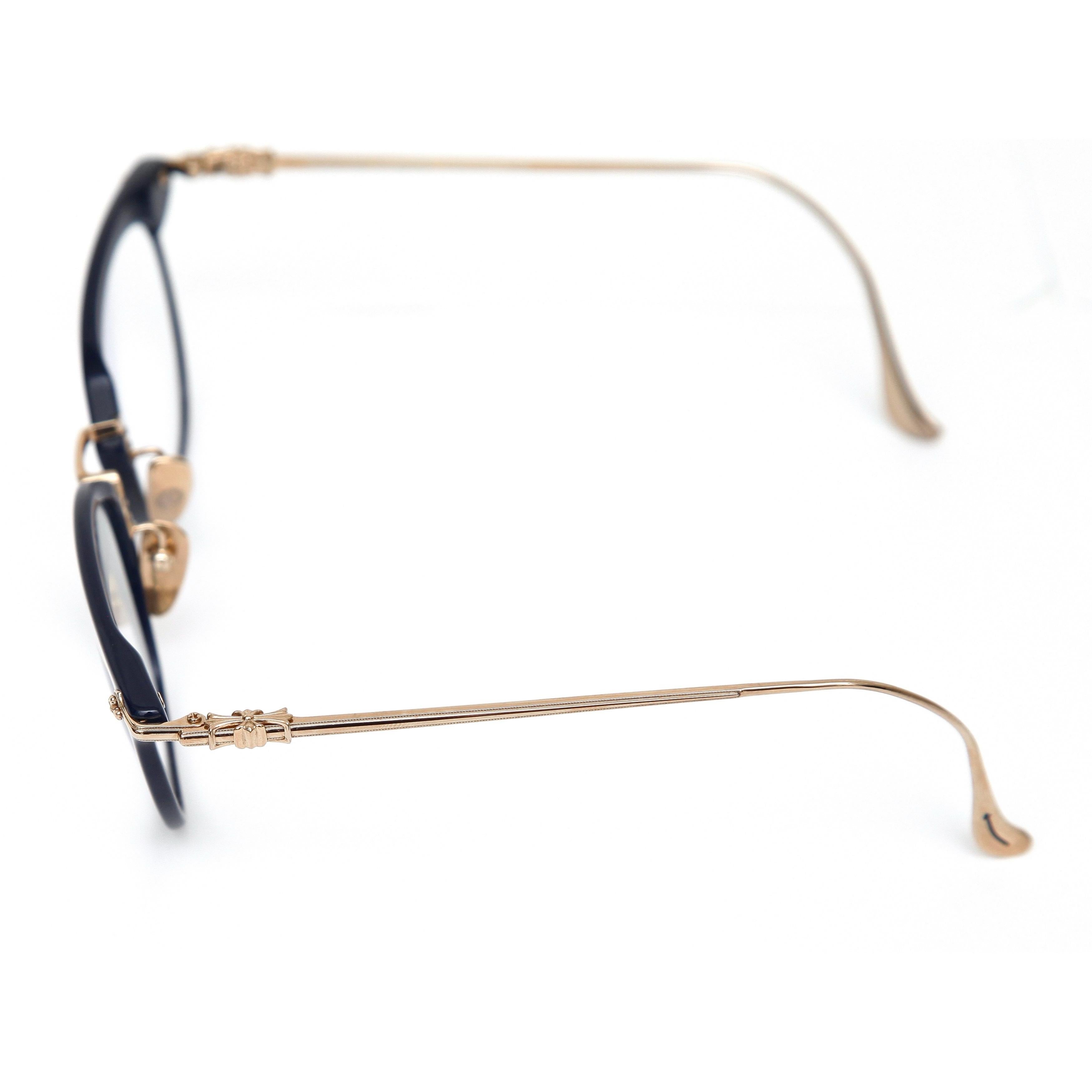 CHROME HEARTS Eyeglass Frames Navy Blue SHAGASS Gold Arms JEJE SPOT Eyewear In Excellent Condition In Hollywood, FL