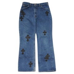 Chrome Hearts Levis 517 Orange Tab Blue Jeans Size 34x30 Black Cross Patches
