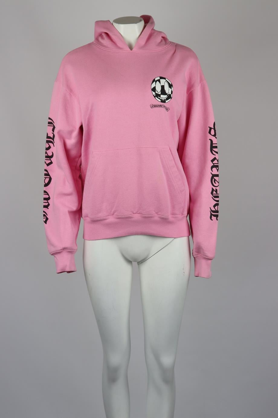 Chrome Hearts + Matty Boy Printed Cotton Jersey Hoodie. Pink. Long Sleeve. Crewneck. Slips on. 100% Cotton. Size: Medium (UK 10, US 6, FR 38, IT 42). Bust: 44 In. Waist: 42.5 In. Hips: 37.2 In. Length: 24.1 In. Condition: Used. Very good condition -