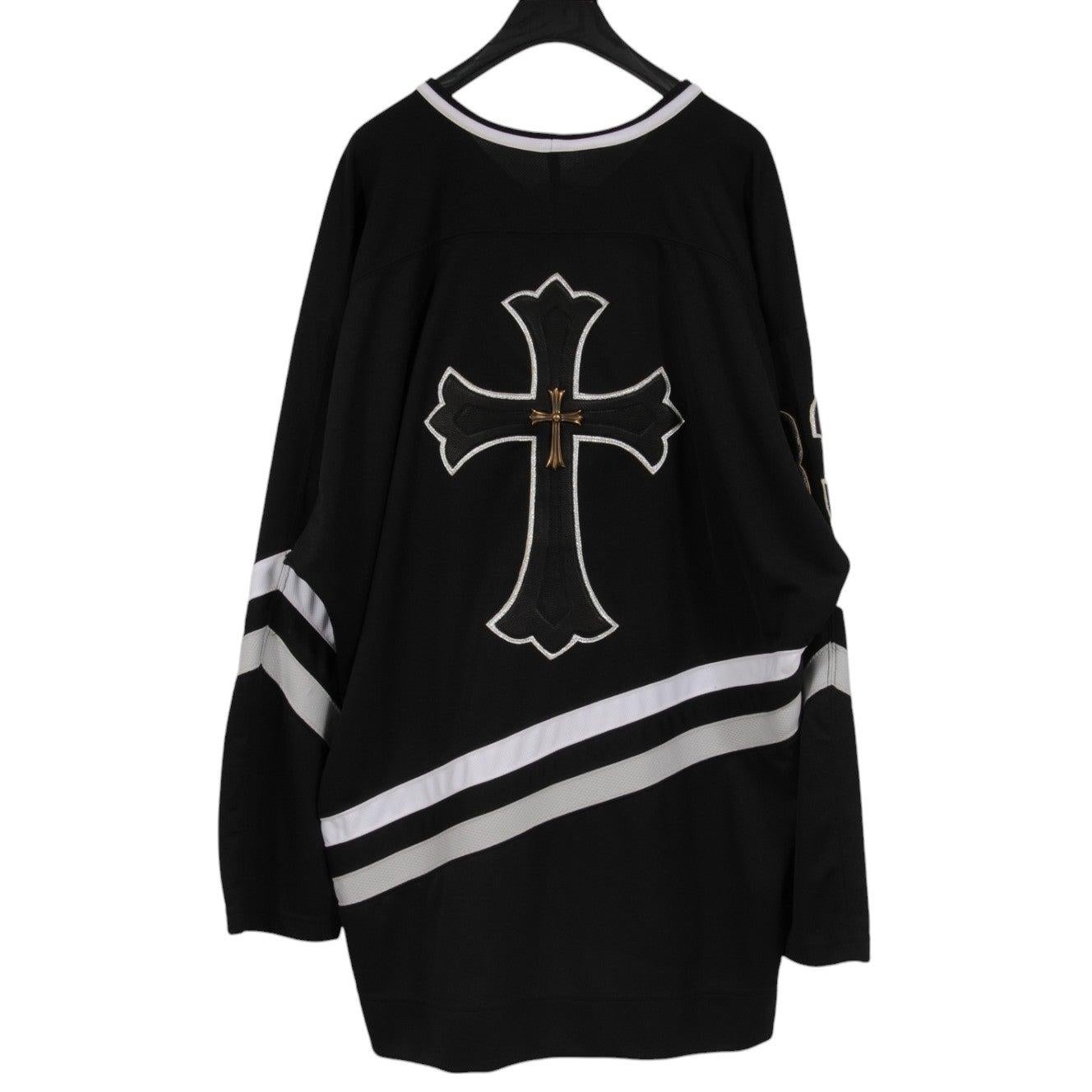 Chrome Hearts Men CH Leather Cross Patch Hockey Jersey XL Black Whit 925 Silver For Sale 2