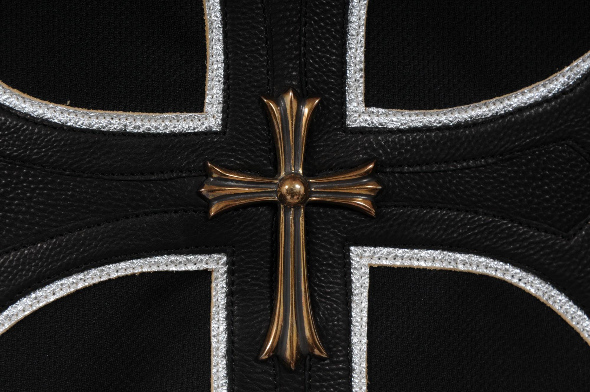 Chrome Hearts Men CH Leather Cross Patch Hockey Jersey XL Black Whit 925 Silver For Sale 4