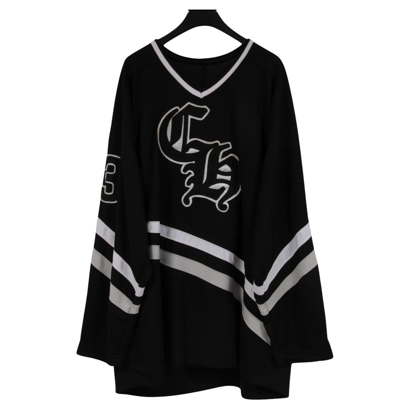 Chrome Hearts Men CH Leather Cross Patch Hockey Jersey XL Black Whit 925 Silver For Sale