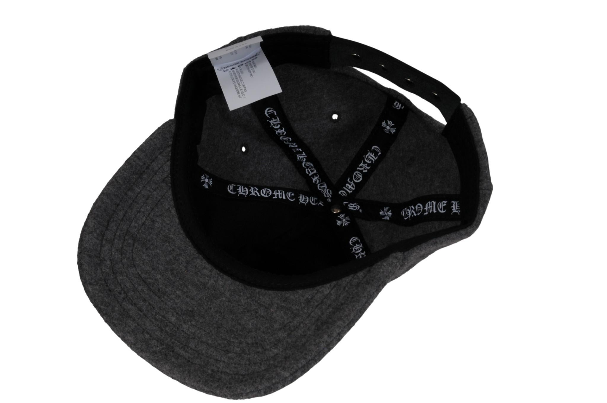 Chrome Hearts Herren sechs Panel CH Leder Logo Wolle Kappe grau Hut Limited Edition im Angebot 8