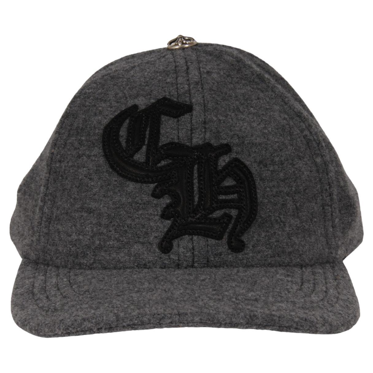 Chrome Hearts Mens Six Panel CH Leather Logo Wool Cap Grey Hat Limited Edition