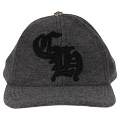 Chrome Hearts Mens Six Panel CH Leather Logo Wool Cap Grey Hat Limited Edition