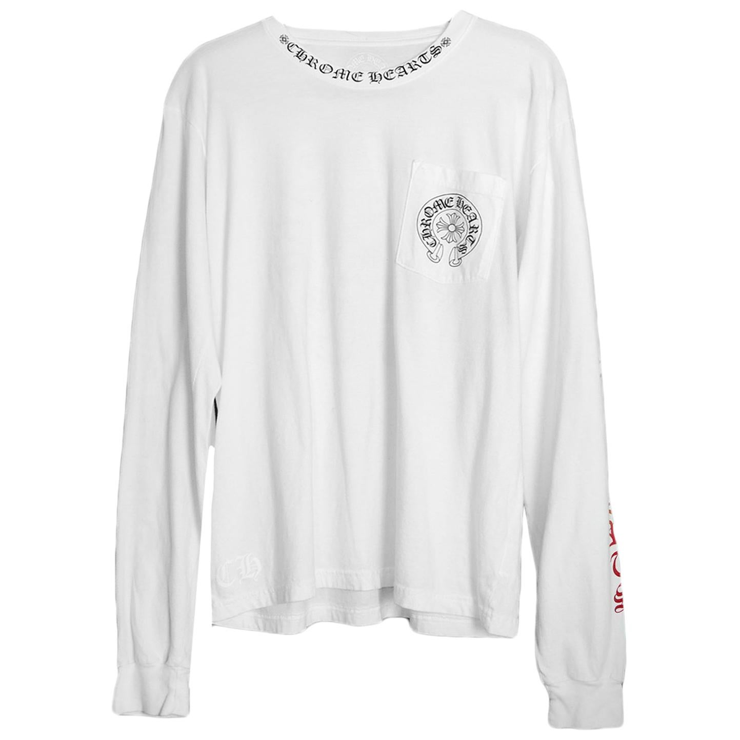 Chrome Hearts Men's/Unisex White Cotton Longsleeve T-Shirt w/ Logo sz L