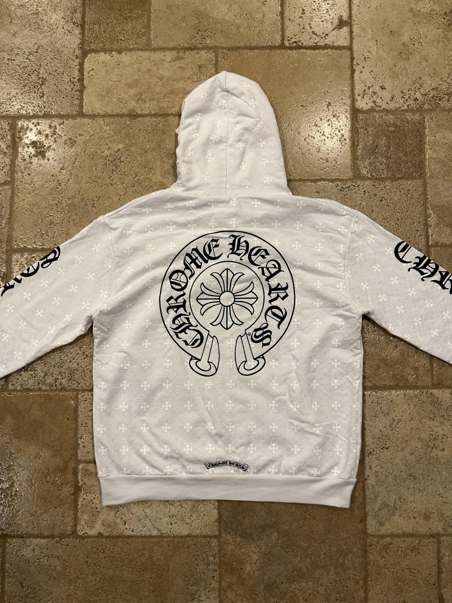 Chrome Hearts Monogram Plus Cross Logo White Zip Up Hoodie For Sale 7