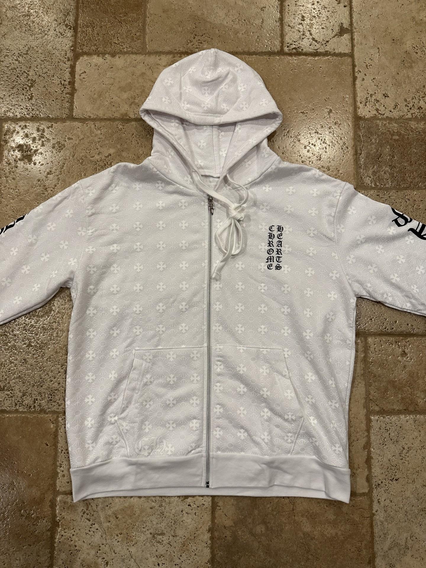 Chrome Hearts Monogram Plus Cross Logo White Zip Up Hoodie In New Condition For Sale In Bear, DE