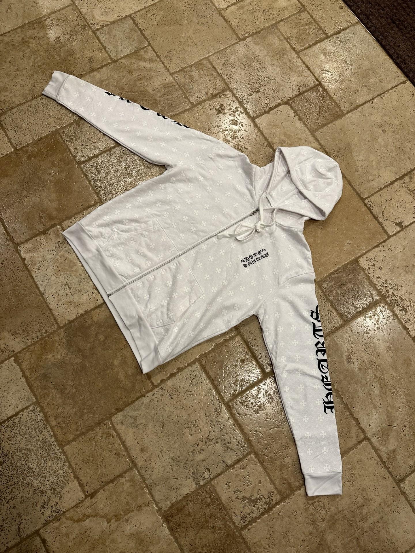 Men's Chrome Hearts Monogram Plus Cross Logo White Zip Up Hoodie For Sale
