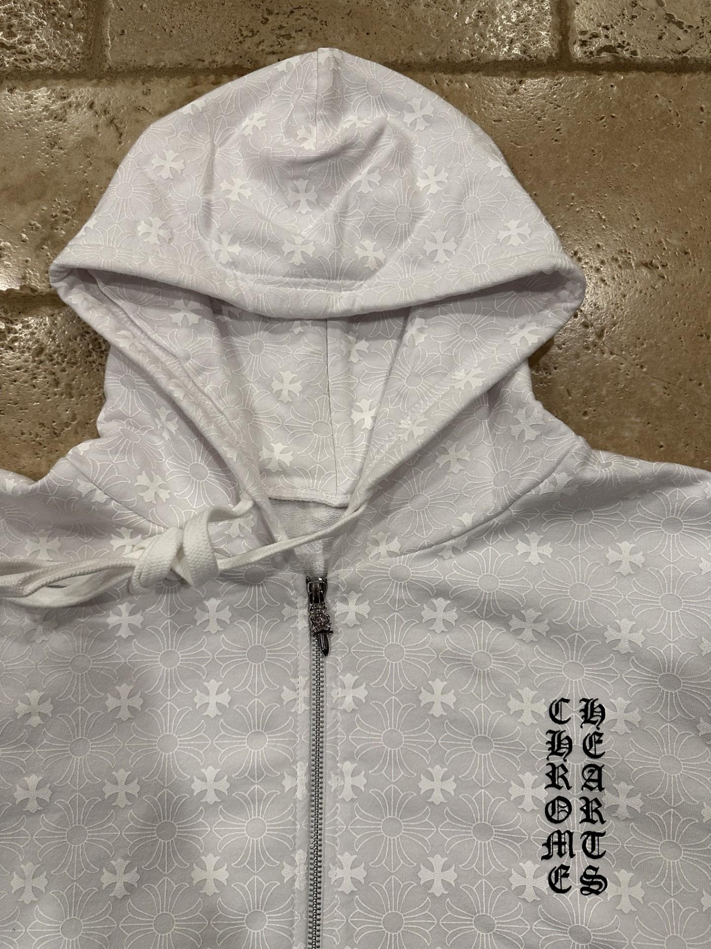 Chrome Hearts Monogram Plus Cross Logo White Zip Up Hoodie For Sale 2