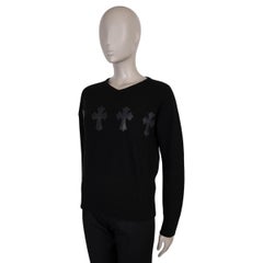 CHROME HEARTS navy blue cashmere LEATHER CROSS Sweater M