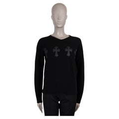 CHROME HEARTS navy blue cashmere LEATHER CROSS Sweater M