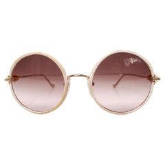 Chrome Hearts "Ovary Easy" Leather Trim Mixed Metal Round Sunglasses