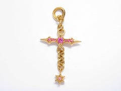 Chrome Hearts Raleigh Dagger Cross Pink Sapphire 22 Karat Gold Charm Pendant