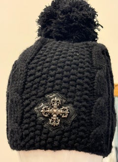 Chrome Hearts rare cashmere knit silver leather patch beanie
