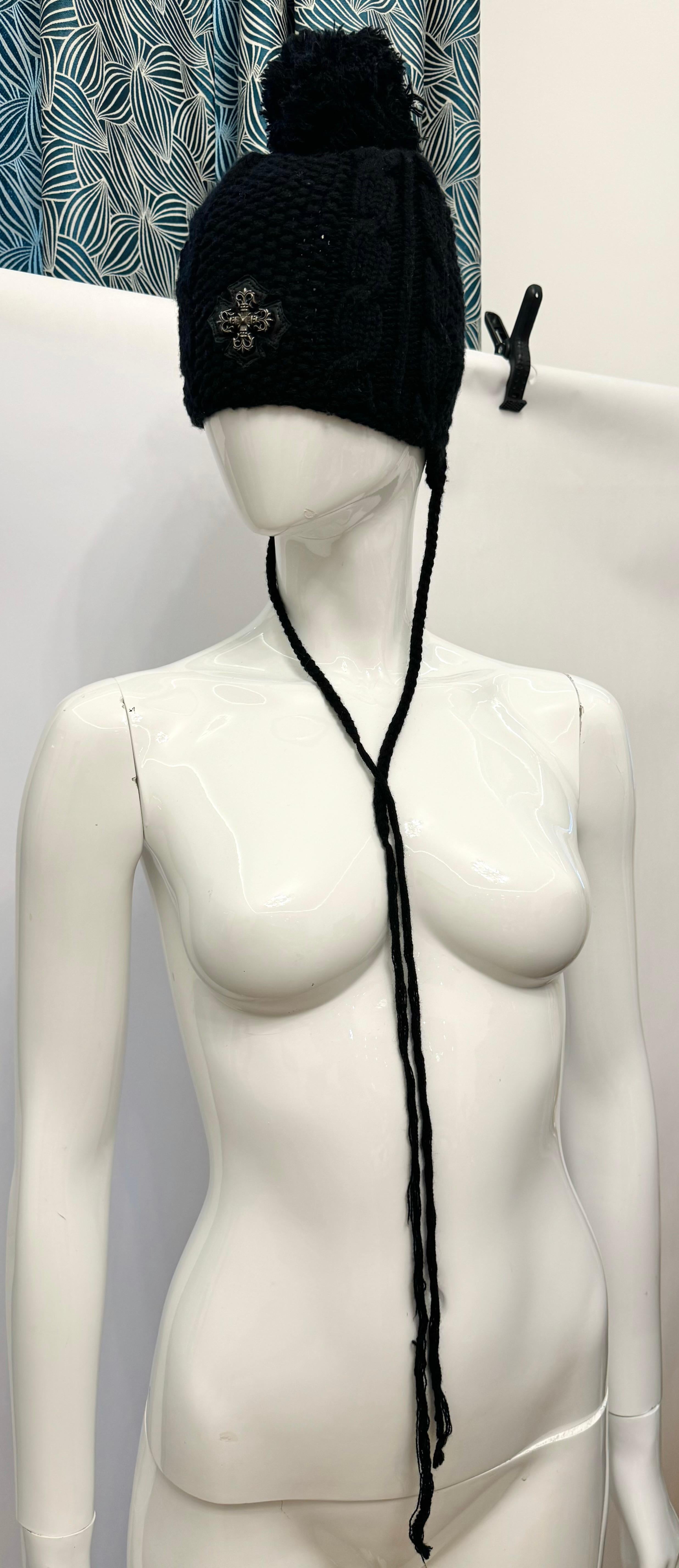 da uomo o donna Chrome Hearts raro berretto in maglia di cashmere con patch in pelle argentata in vendita