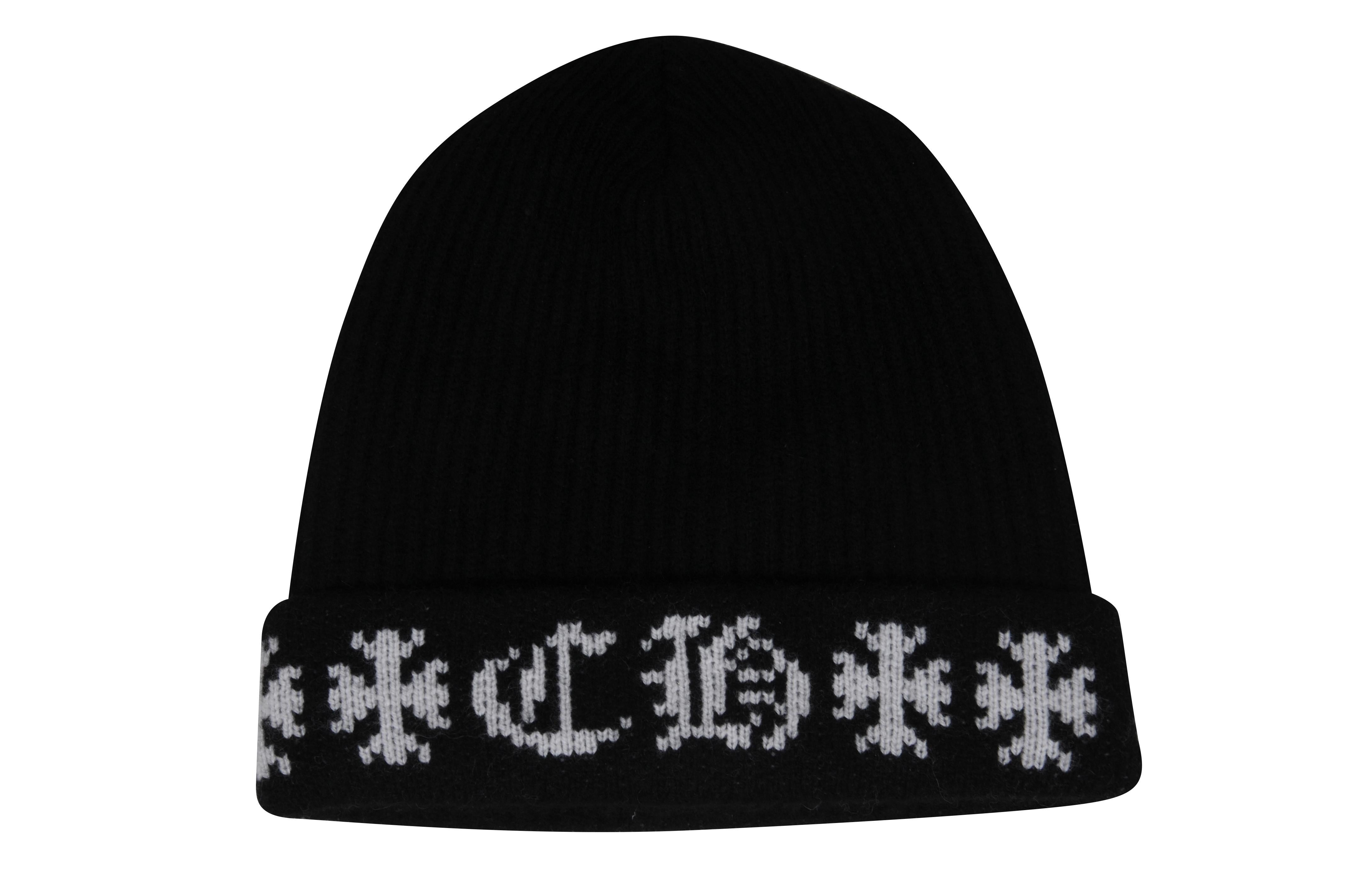 Chrome Hearts Gorro con Logotipo Cruzado Negro Blanco Cachemira .925 Scroll Cross en Nuevo estado para la venta en North Miami, FL