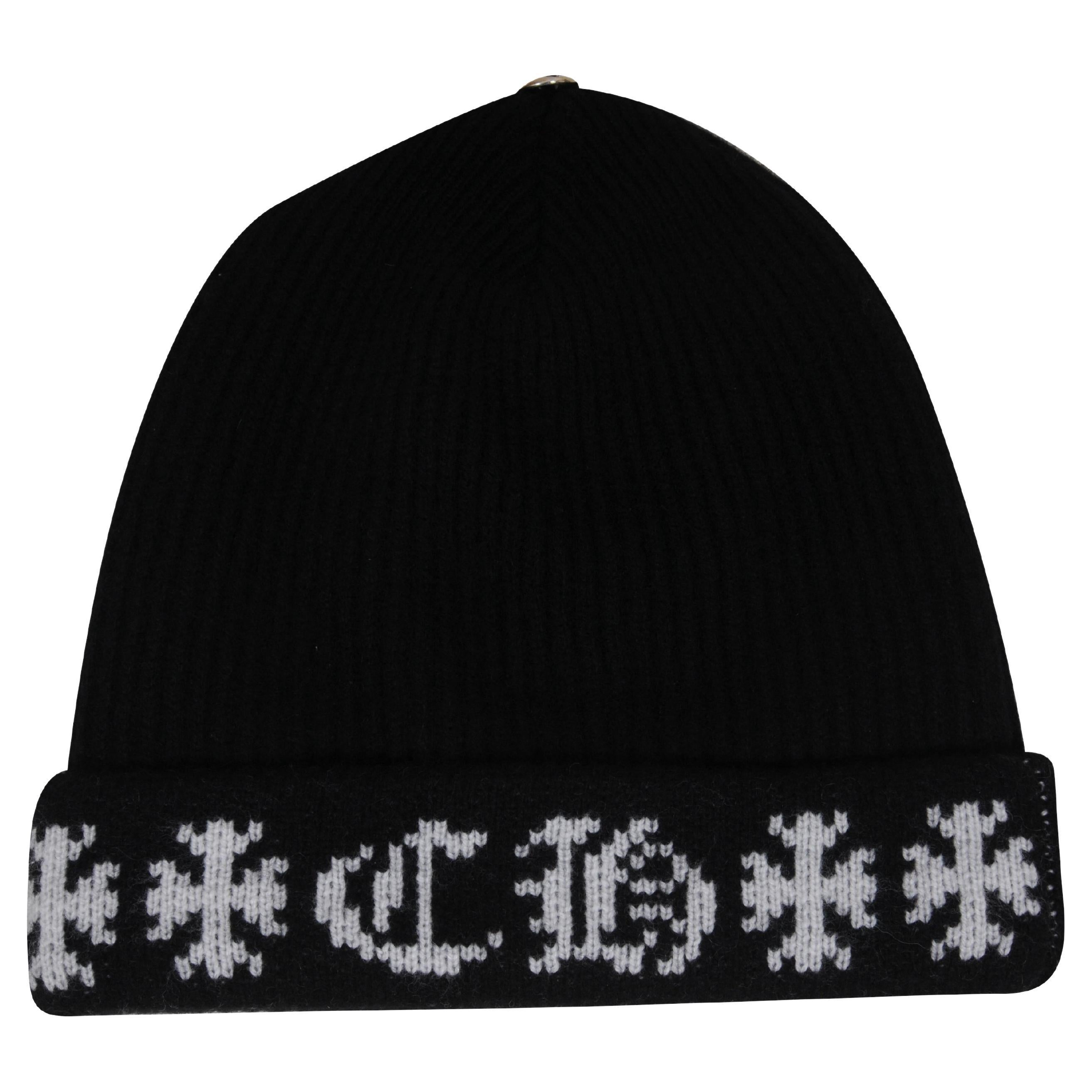 Chrome Hearts Gorro con Logotipo Cruzado Negro Blanco Cachemira .925 Scroll Cross en venta