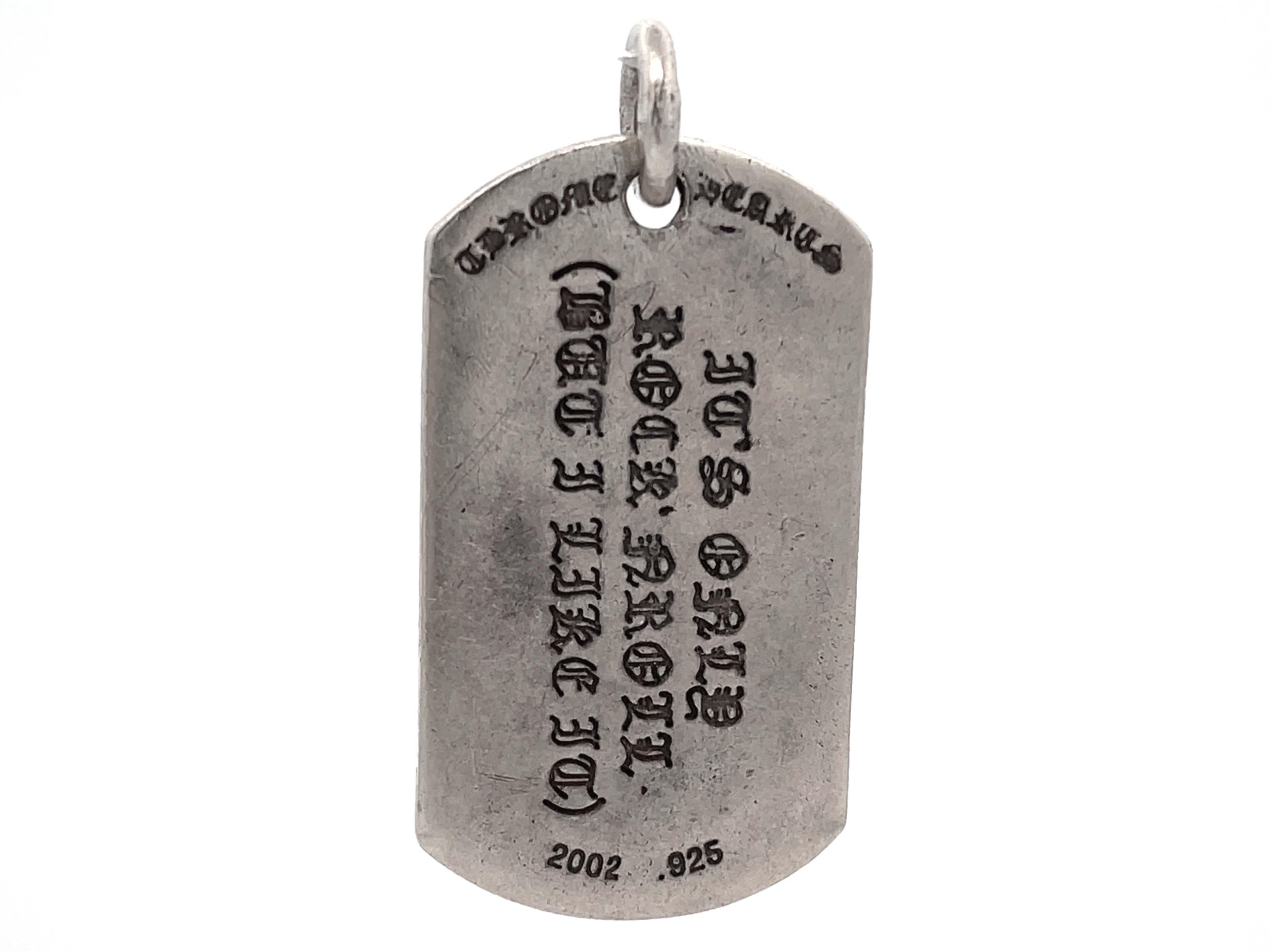 Women's or Men's Chrome Hearts Rolling Stones Dog Tag Pendant in Sterling Silver Limited Edition For Sale