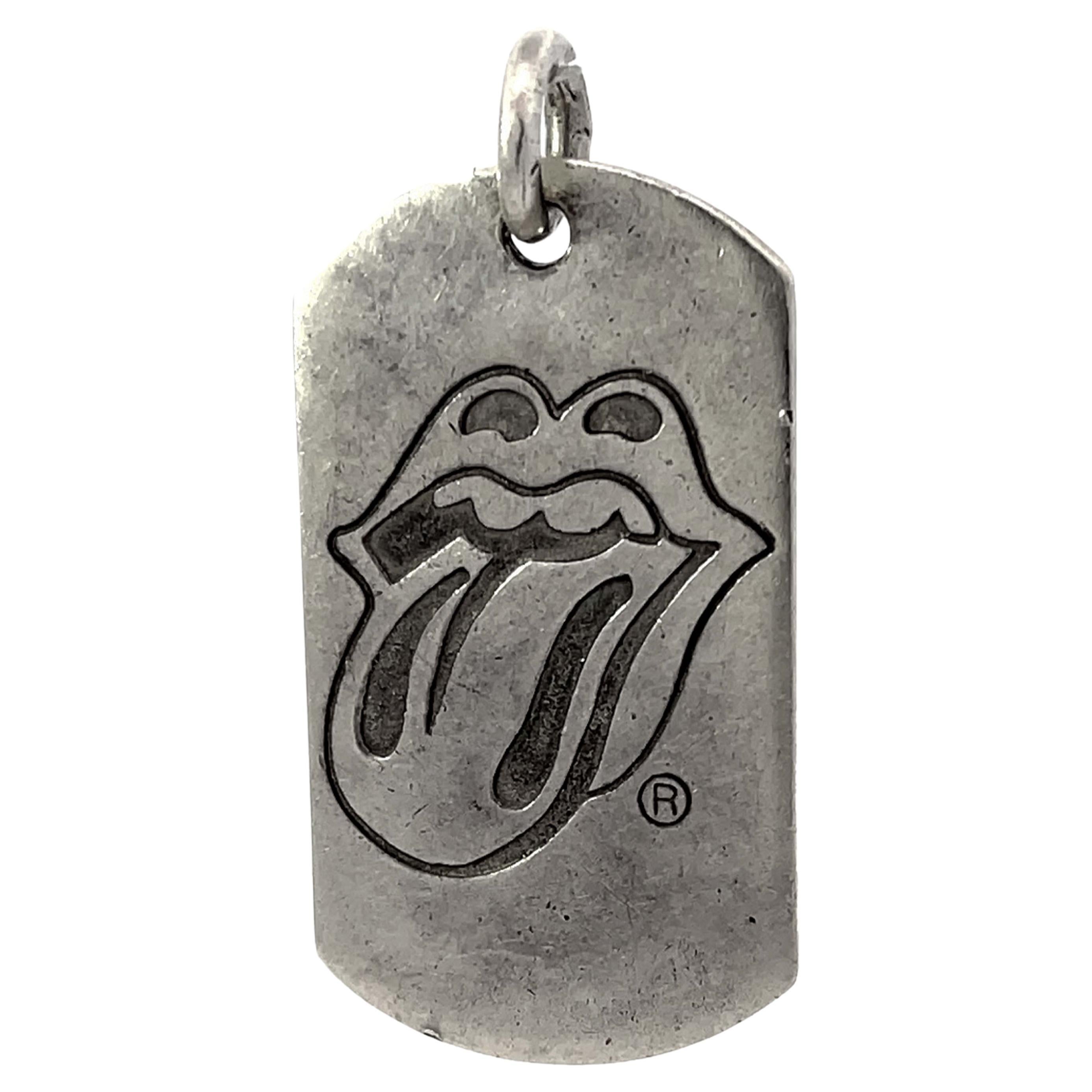 Chrome Hearts Rolling Stones Dog Tag Pendant in Sterling Silver Limited Edition For Sale