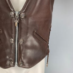 CHROME HEARTS Size L Brown Leather Dagger Zip Up Vest